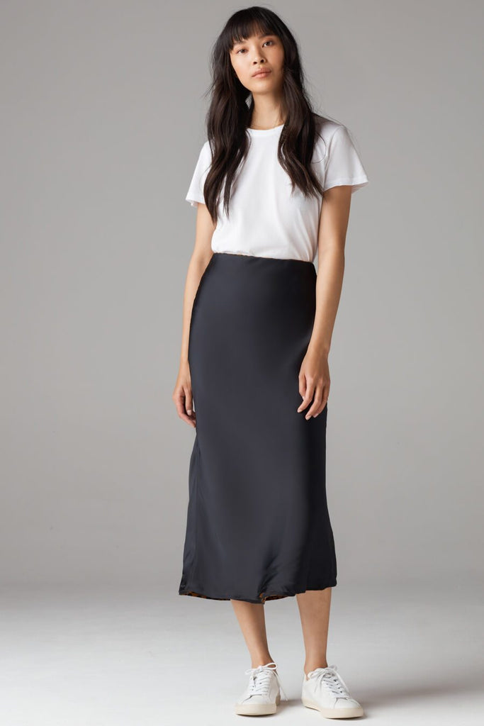 VETTA The Reversible Satin Midi Skirt capsule wardrobe